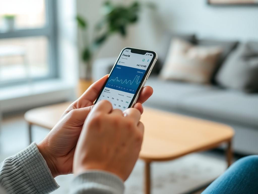 A person checking their loan dashboard on a smartphone at home